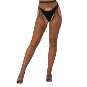 Lace by LJ Rhinestone Fishnet Crotchless Pantyhose Black
