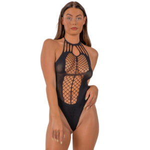 Lace by LJ Strappy Halter Teddy Black