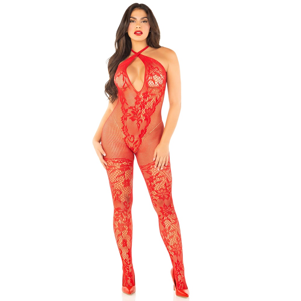 Leg Avenue Bodystocking with Crossover Halter Red - Image 5