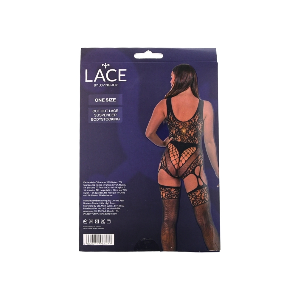 Lace by LJ Cut Out Lace Suspender Bodystocking Black - Image 7